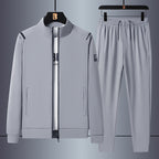 Men's casual sports training set with stand-up collar zip jacket and elastic drawstring jogging pants