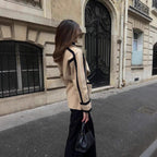 Women's Fashionable Oversized Coat with Belt and Graphic Contrasts