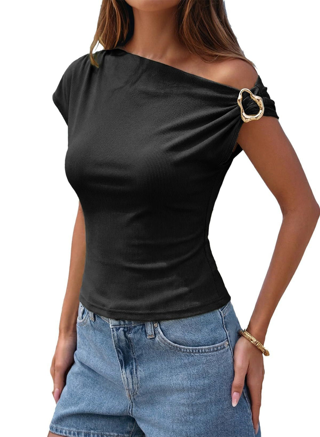 Women's Asymmetrical Shoulder Detail Top