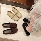 Women's Ballet Flats with Elegant Buckle and Soft Suede