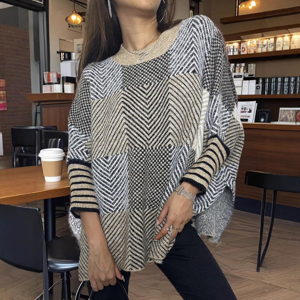Women's Asymmetrical Knit Pullover with Zigzag Pattern