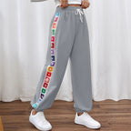 Women's Casual Pants with Floral Pattern and Elastic Waistband