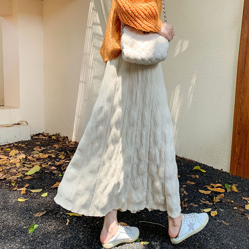 Women's Maxi Skirt with Ribbed Design and Elastic Waistband