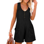 Women's Casual Knit Jumpsuit with Practical Pockets and Button Details