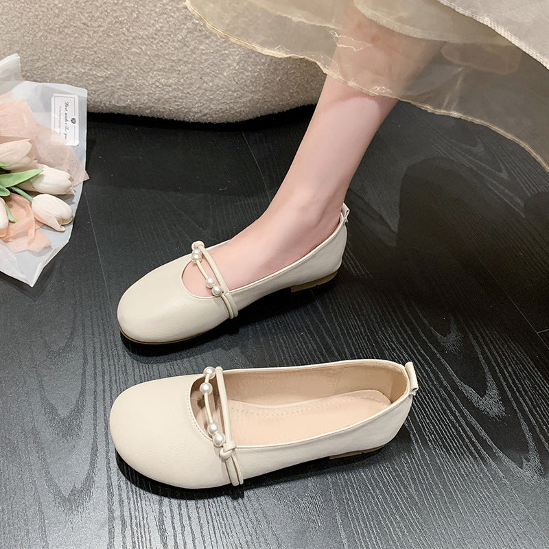Women's Ballet Flats with Elegant Pearl Appliqué and Comfortable Footbed