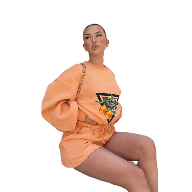Women's Casual Sweatshirt and High-Waist Shorts Set
