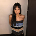 Women's Striped Bandeau Top with Decorative Buttons