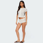 Women's Crochet Short Sleeve Top and Shorts Set
