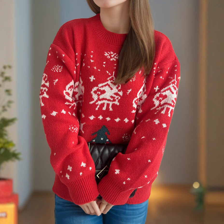 Women's Knit Christmas Sweater with Festive Motifs