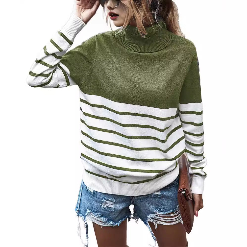 Women's Cozy Striped Turtleneck Sweater