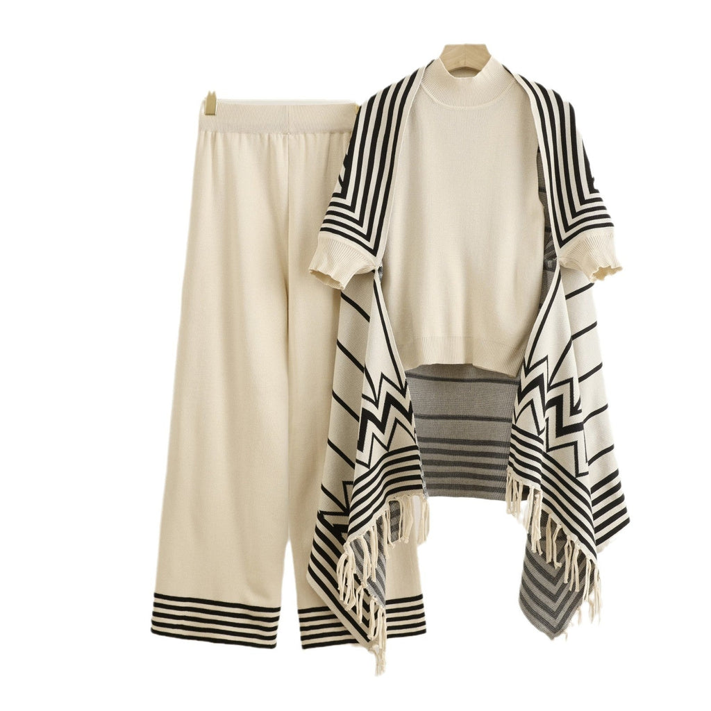 Elegant Knit Set with Mock Neck Top and Wide-Leg Pants