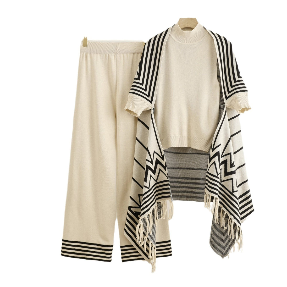 Elegant Knit Set with Mock Neck Top and Wide-Leg Pants