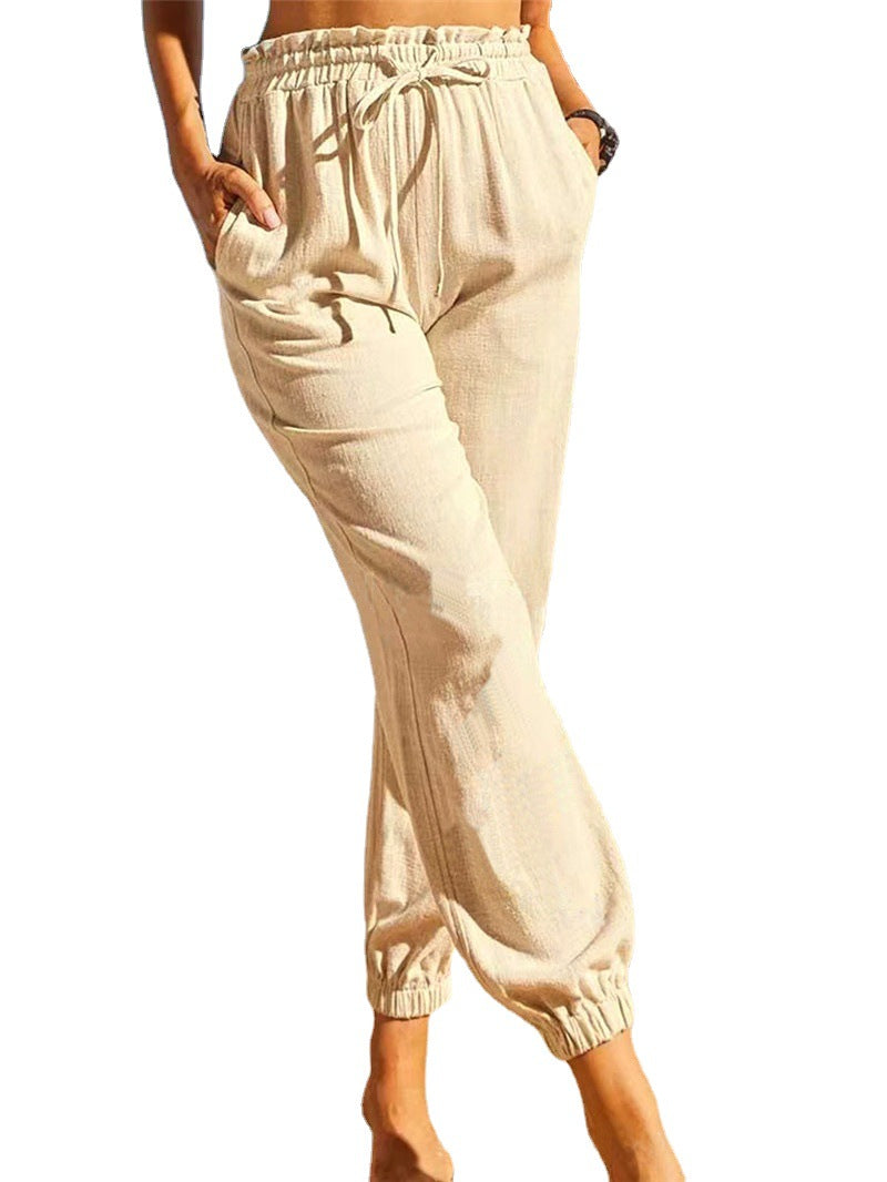 Women's Comfortable Casual Pants with Elastic Waist and Side Pockets