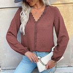 Women's Blouse with Fine Texture Details and Romantic Lace Insert