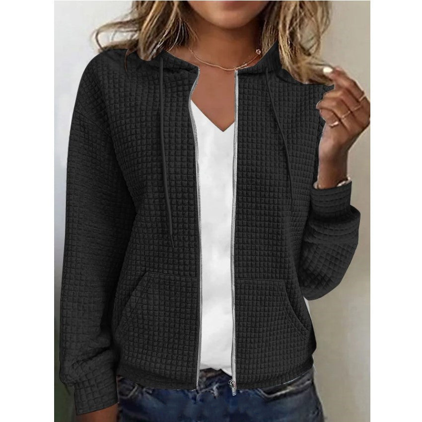 Women's Waffle Knit Jacket with Pockets
