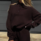 Women's Loungewear Combination with Loose Polo Shirt and Wide Pants