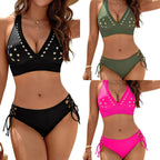Women's Swim Set with V-Neck and Embellished Bikini Top