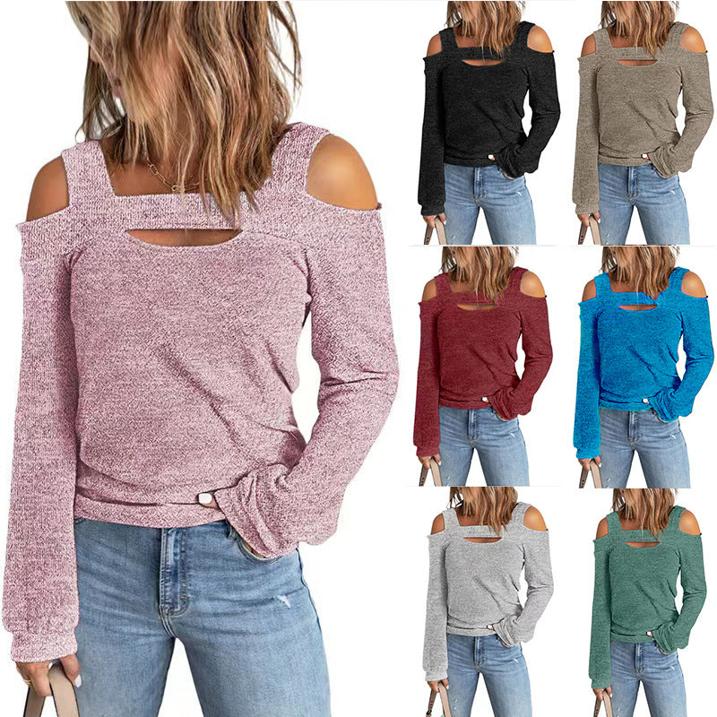 Women's Elegant Long-Sleeve Shirt with Asymmetric Cut-Out and Shoulder Design