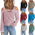 Women's Elegant Long-Sleeve Shirt with Asymmetric Cut-Out and Shoulder Design