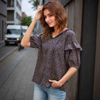 Women's Blouse with Ruffles and Floral Pattern