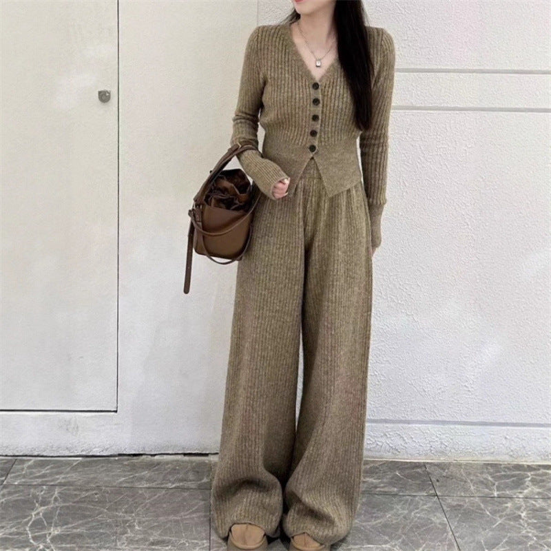 Elegant Knit Jumpsuit with Button Details and Wide Leg