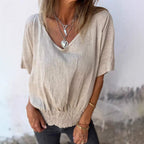 Women's Casual Blouse with Elastic Ruffled Hem