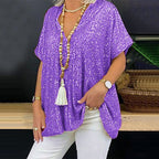 Women's Glamorous Sequin Tunic Shirt with V-Neck