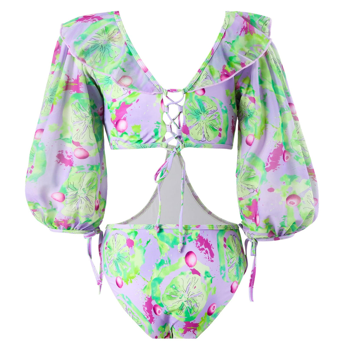 Women's Swimsuit Set with Voluminous Sleeves and Fashionable Wrap Skirt