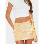 Elegant Mini Skirt with Shimmering Sequins and Side Tie Belt