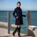 Elegant Hooded Coat with Double-Breasted Buttons and Side Pockets