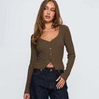 Women's Elegant Ribbed V-Neck Cardigan with Button Placket