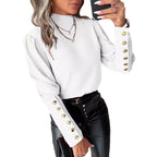 Elegant Blouse with Puff Sleeves and Gold Button Details