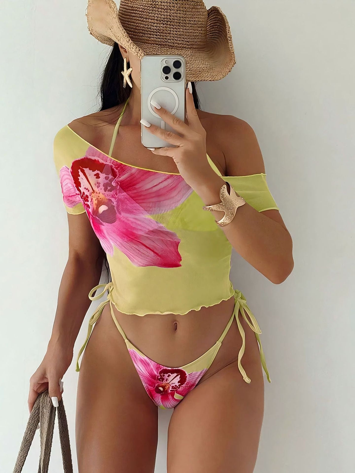 Women's Swim Set with Floral Top and Designed Bottom