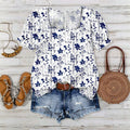 Women's Floral Print Short Sleeve Blouse