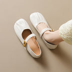 Women's Ballet Flats with Decorative Strap and Leather Surface