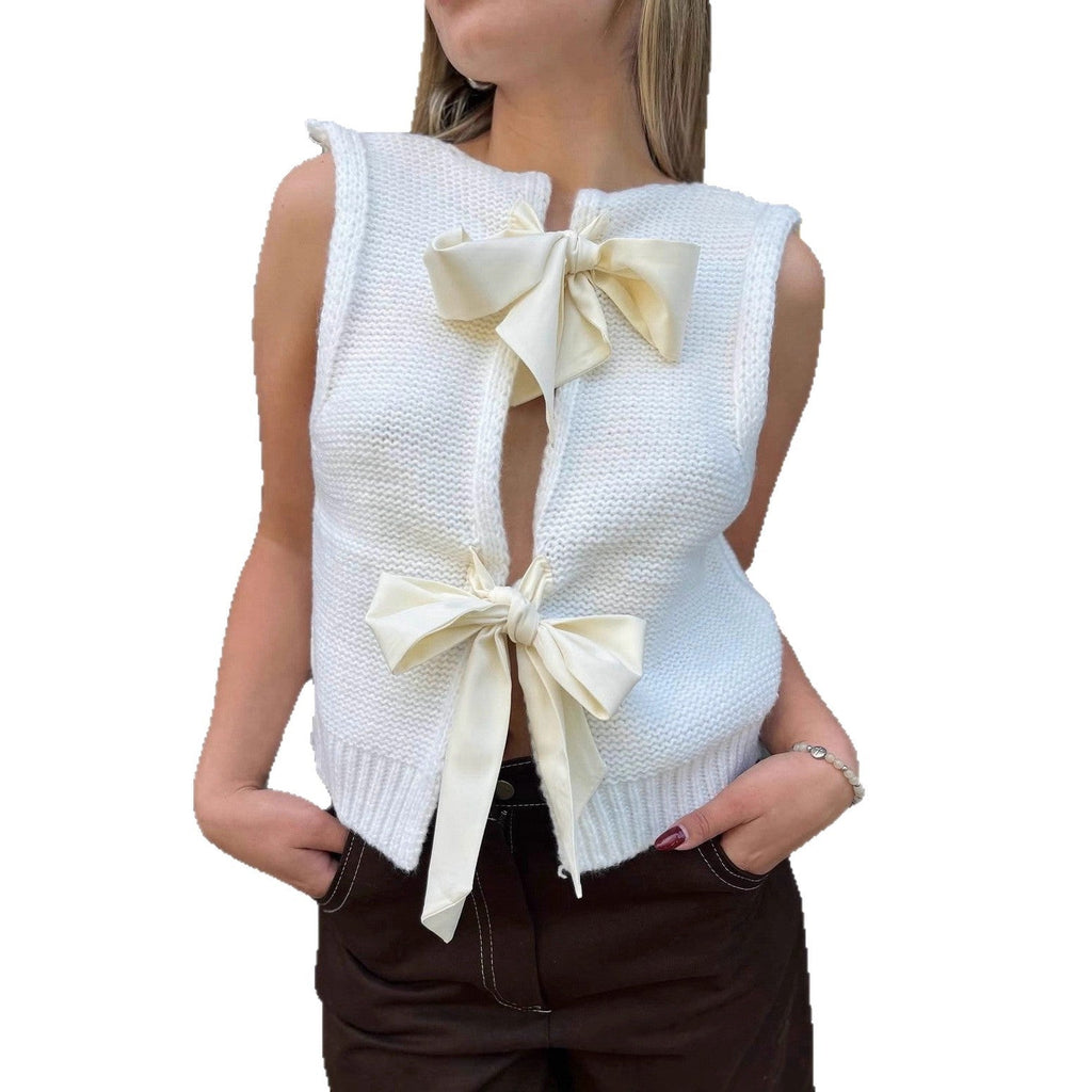 Women's Sleeveless Knit Vest with Back Bows