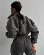 Women's Cozy Fleece Jogging Suit Set with Hood and Elastic Waistband