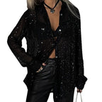Women's Glittering Oversized Shirt with Sequins