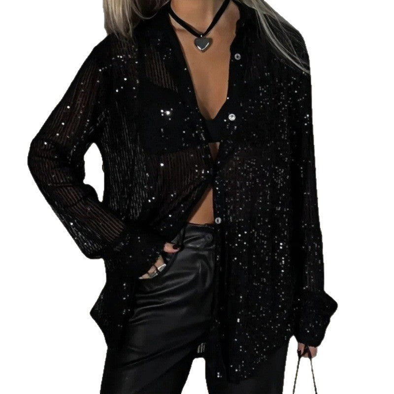 Women's Glittering Oversized Shirt with Sequins