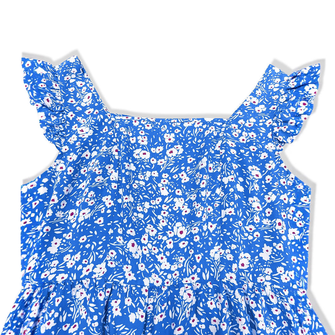 Women's Floral Dress with Flowing Skirt and Ruffle Details