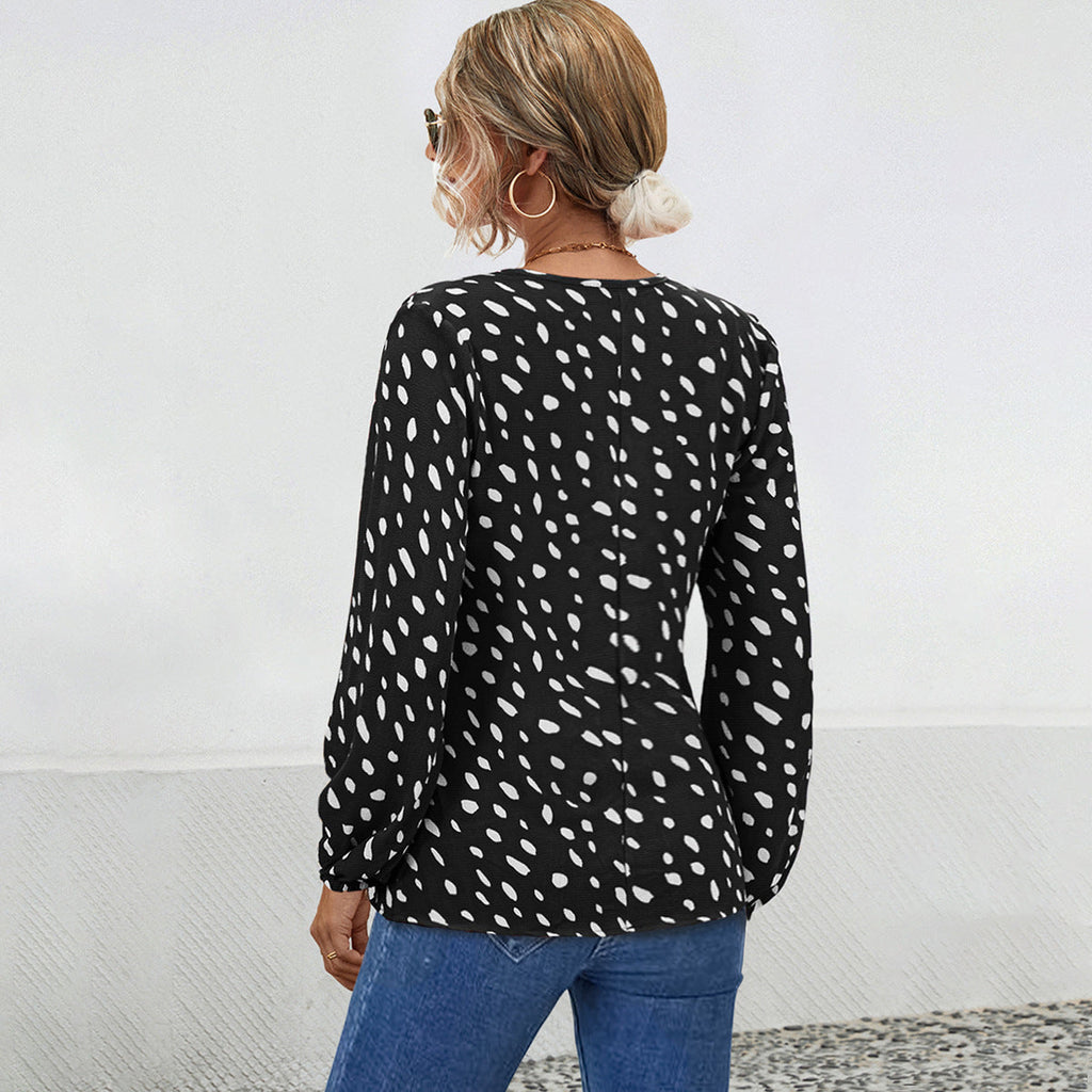 Women's V-Neck Blouse with Modern Polka Dot Design