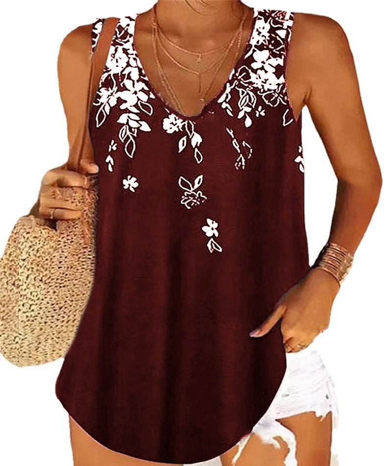 Women's Sleeveless Floral V-Neck Blouse