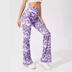 Women's High-Waisted Trousers with Modern Wave Pattern