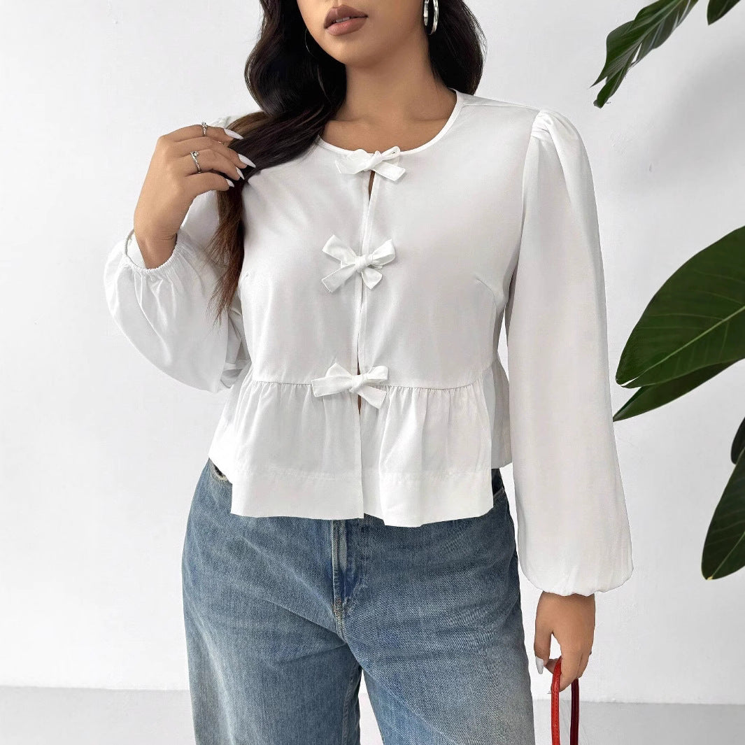 Women's Blouse with Ruffle Details and Bows