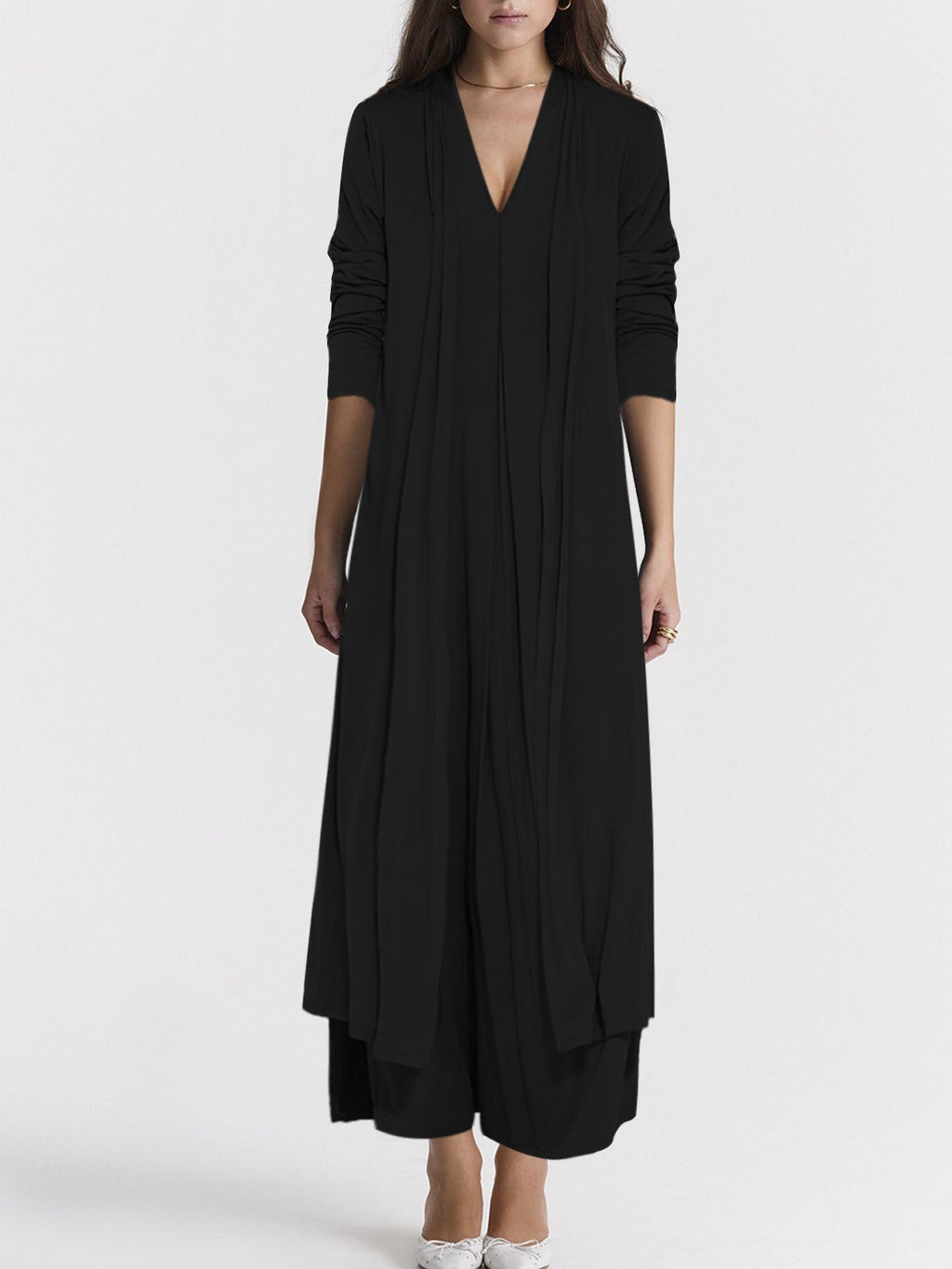 Women's Airy Maxi Skirt with Elegant V-Neck and Flowing Cut