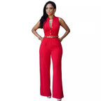 Women's Elegant Jumpsuit with Belt and Button Detail