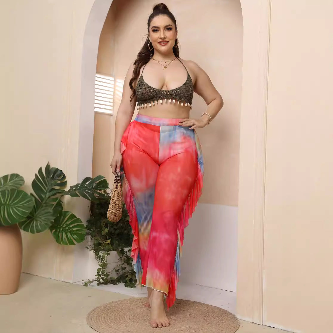 Women's Elegant and Airy Beach Pants with Ruffle Details