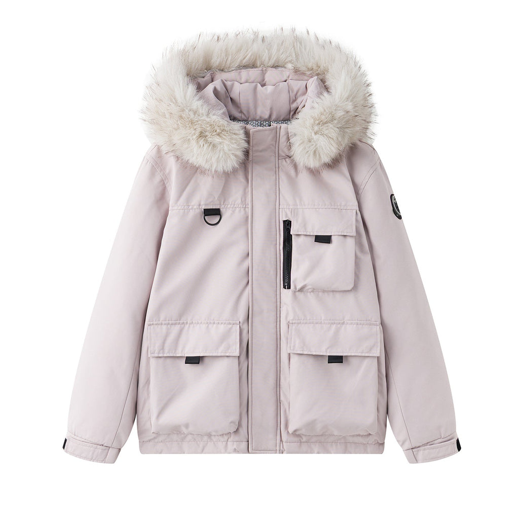 Women's Functional Parka with Detachable Faux Fur Collar and Practical Pockets