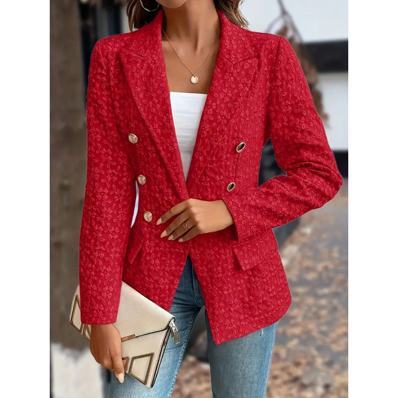 Elegant Blazer with Textured Pattern and Double-Breasted Button Closure