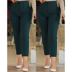 Women's High-Waisted Slimming Pants with Decorative Stitching